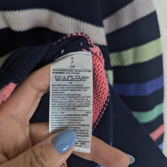 Gap Navy Blue & Stripe Cotton 24/7 Split Hem Oversized Pullover Sweater NEW! - Picture 9 of 10